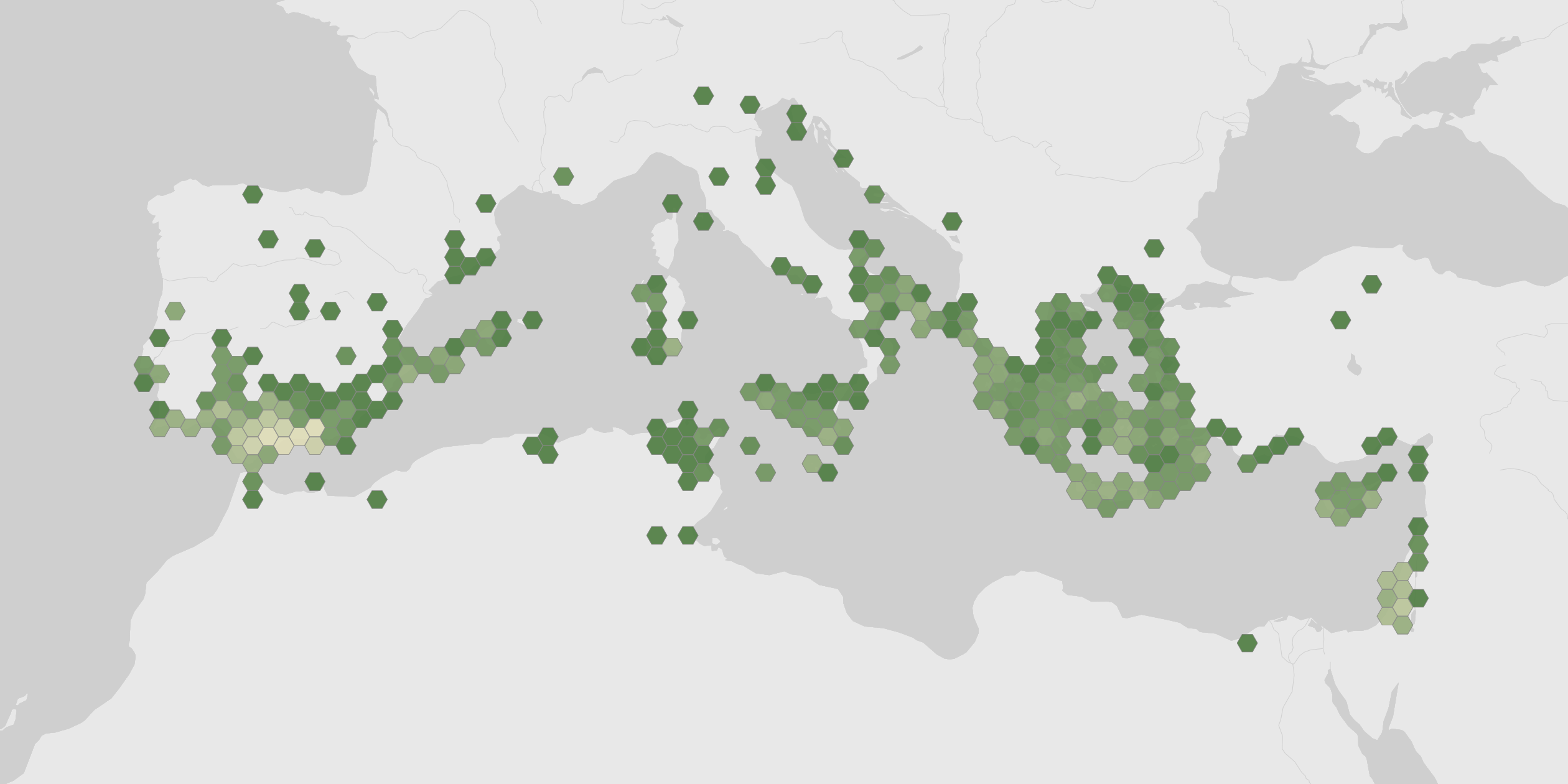 World map showing recorded occurrences of Thymbra capitata.