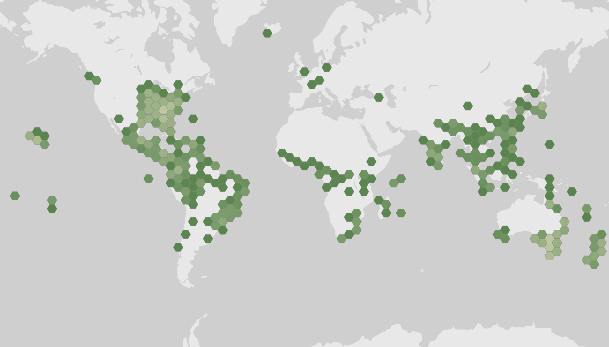 World map showing recorded occurrences of Tremella fuciformis.