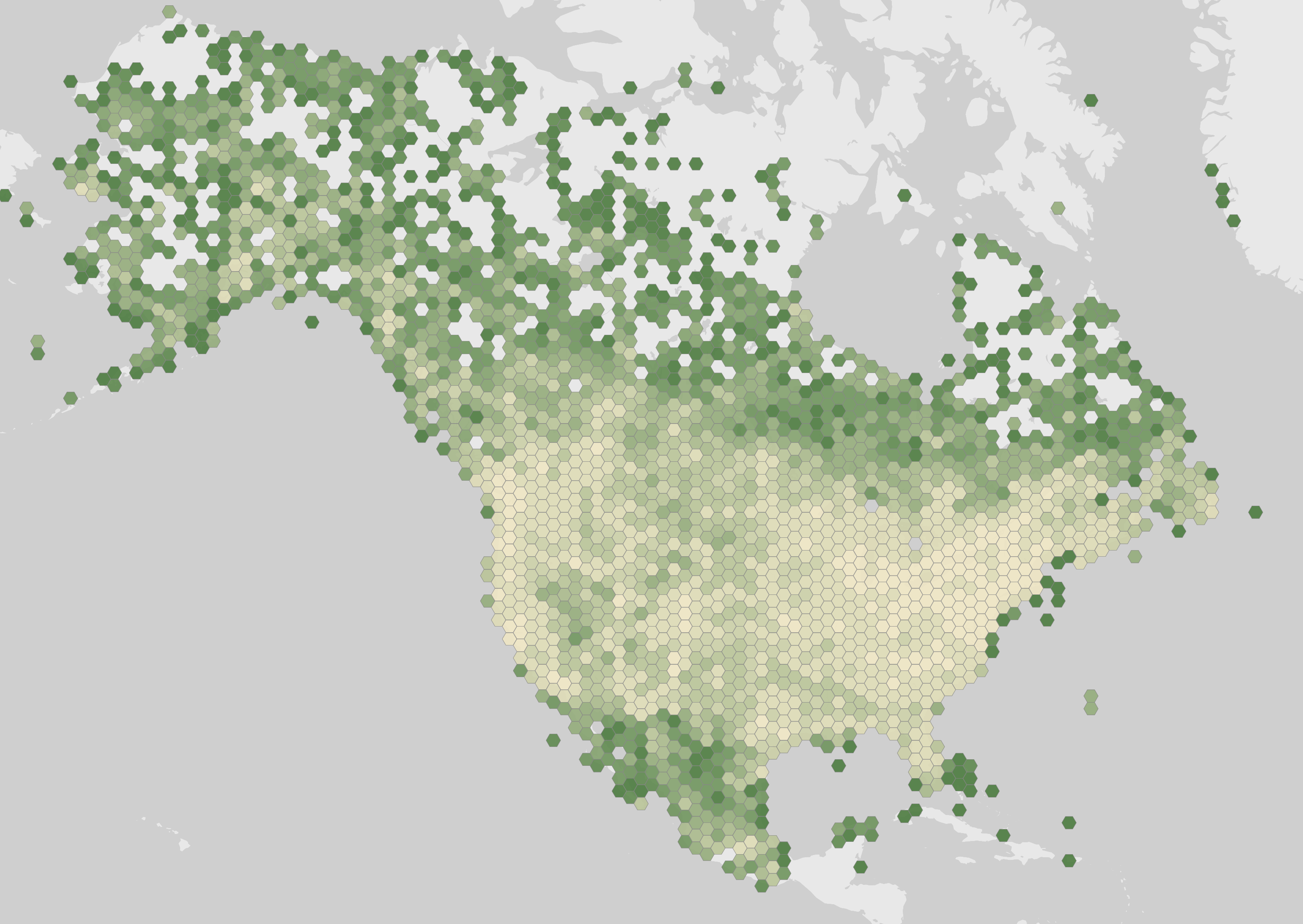World map showing recorded occurrences of Turdus migratorius.