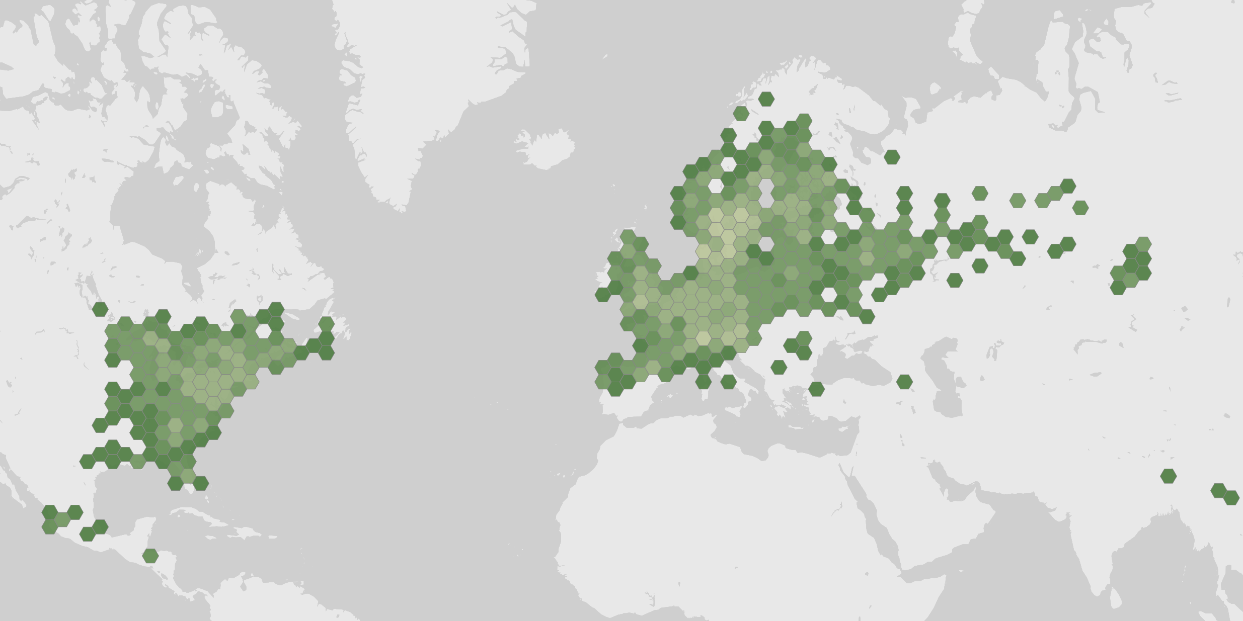World map showing recorded occurrences of Tylopilus felleus.