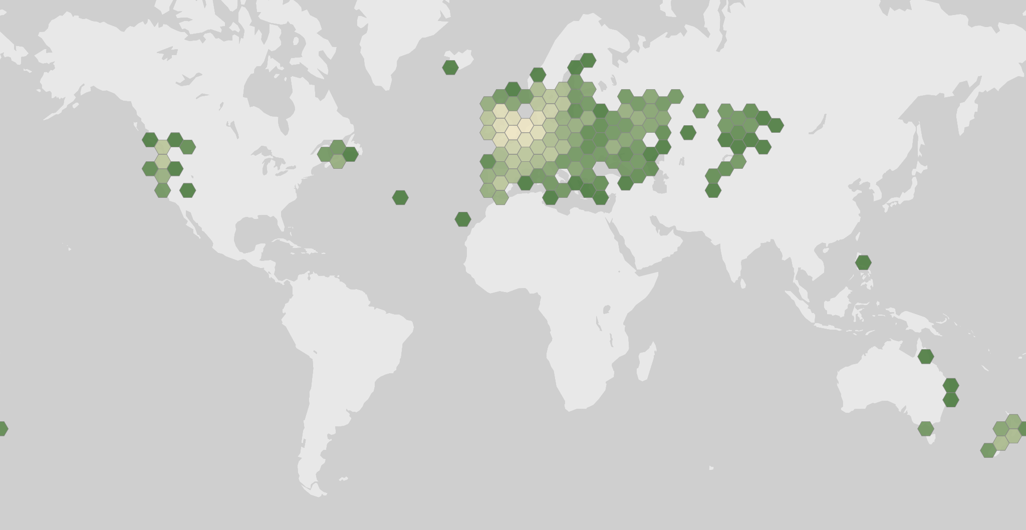 World map showing recorded occurrences of Tyria jacobaeae.
