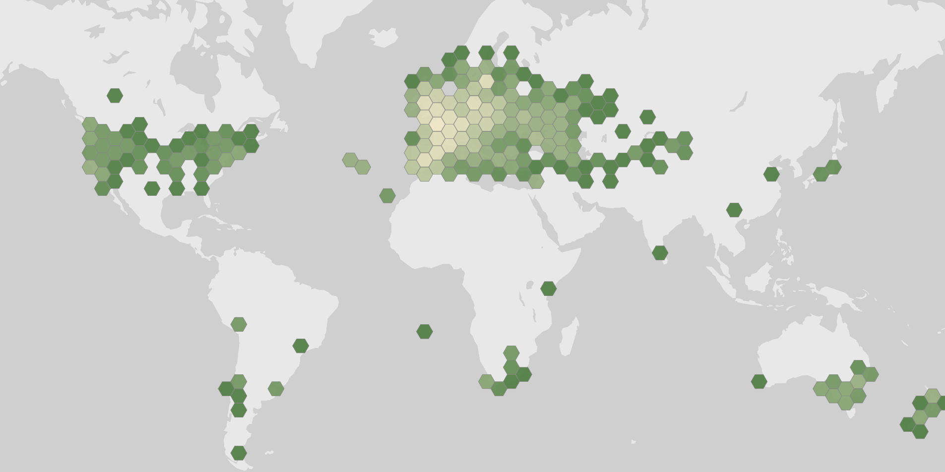 World map showing recorded occurrences of Ulmus minor.
