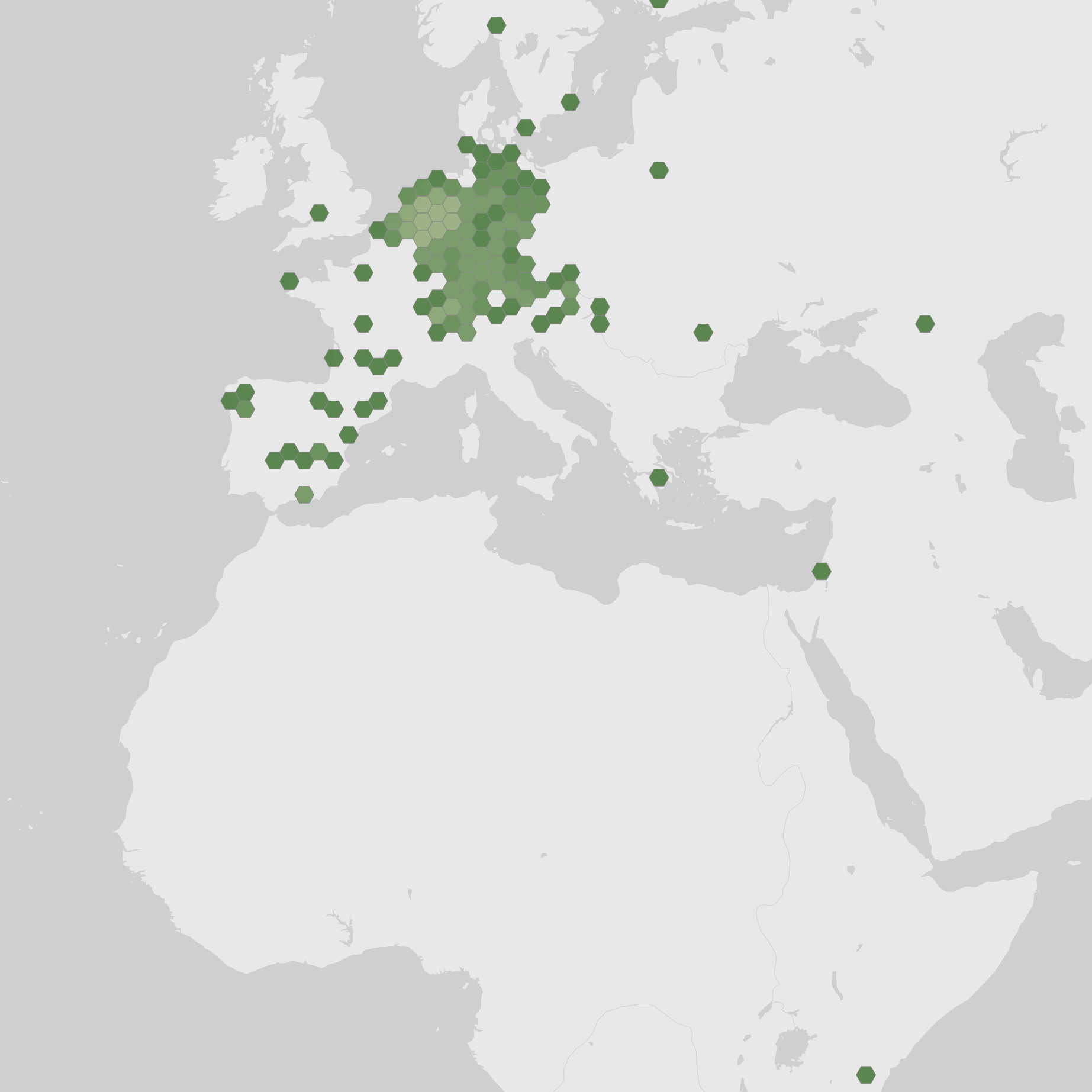 World map showing recorded occurrences of Ustilago maydis.
