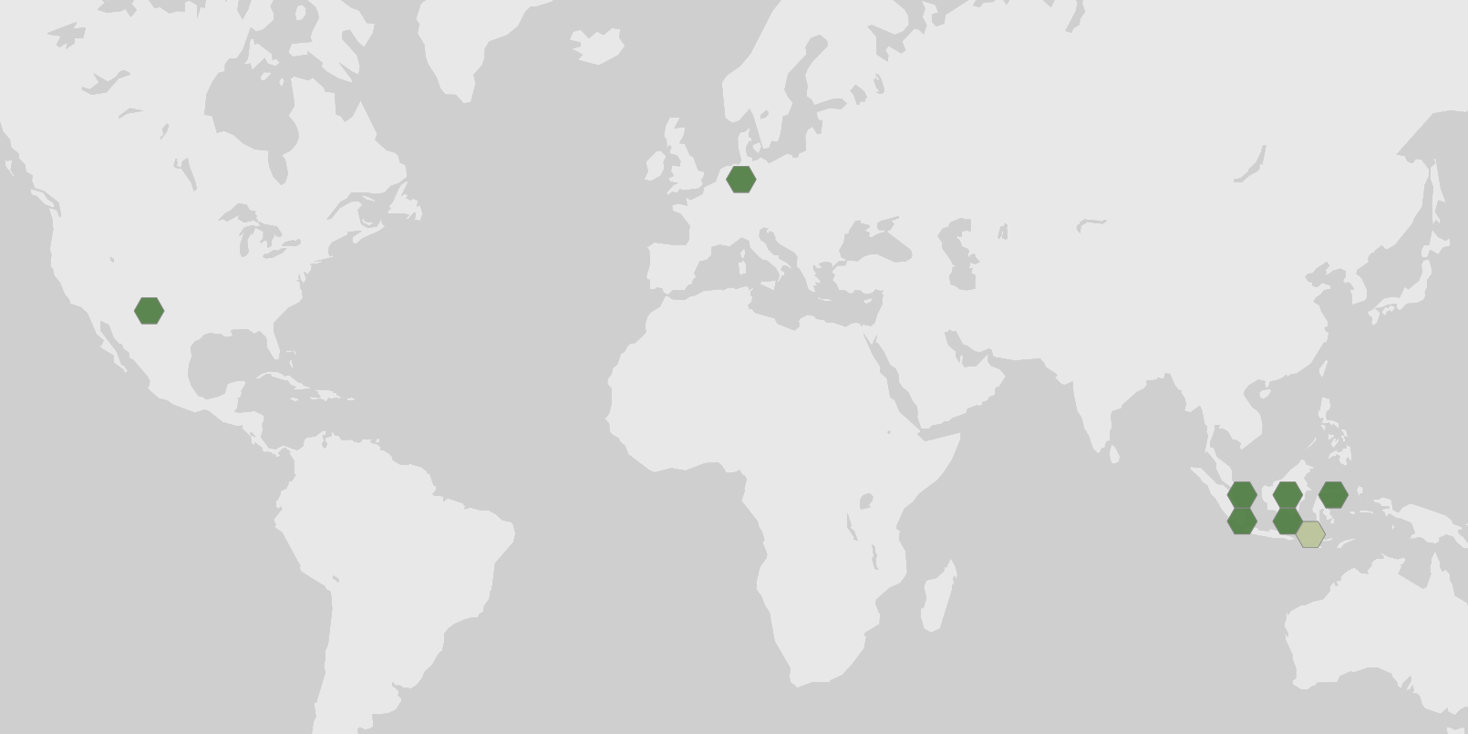 World map showing recorded occurrences of Varanus komodoensis.