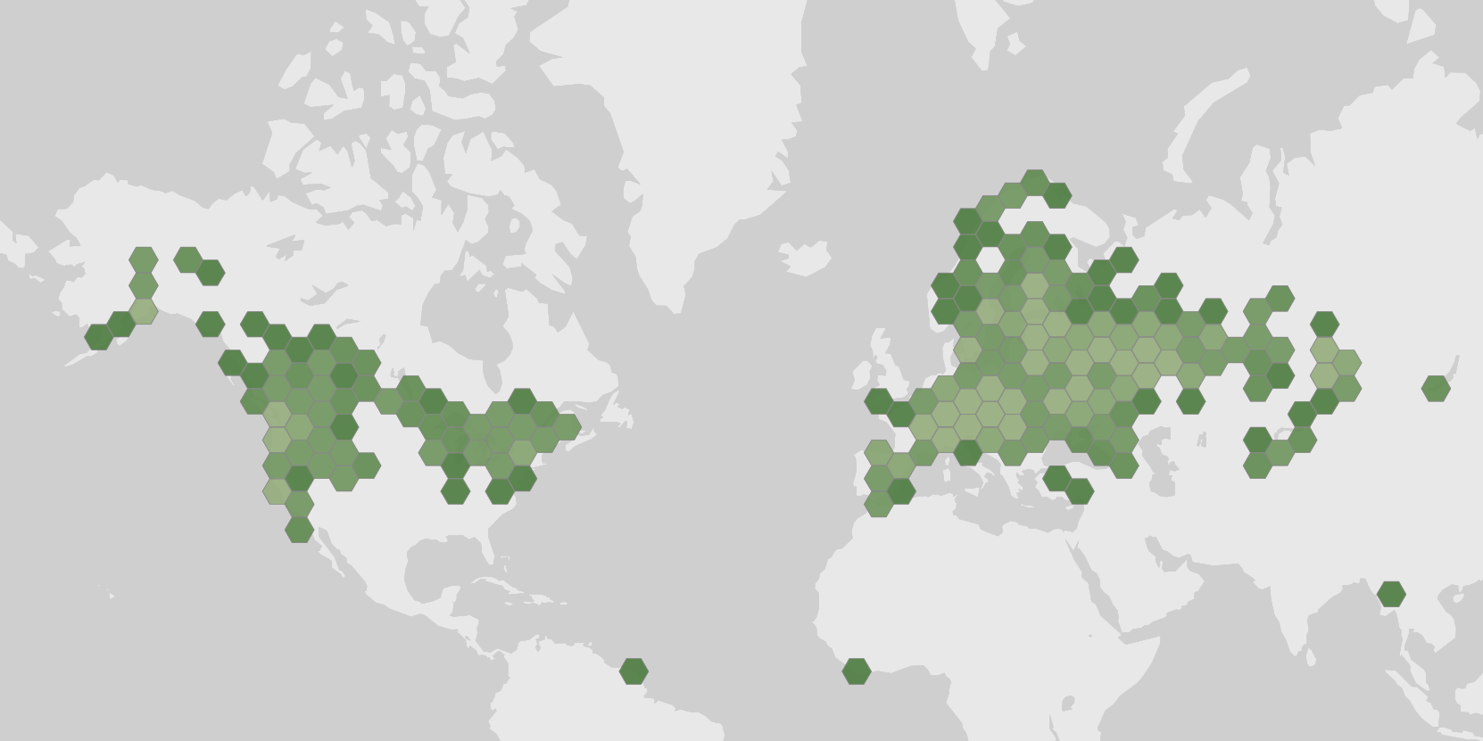World map showing recorded occurrences of Verpa bohemica.