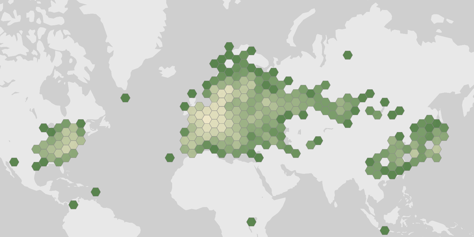 World map showing recorded occurrences of Vespa crabro.