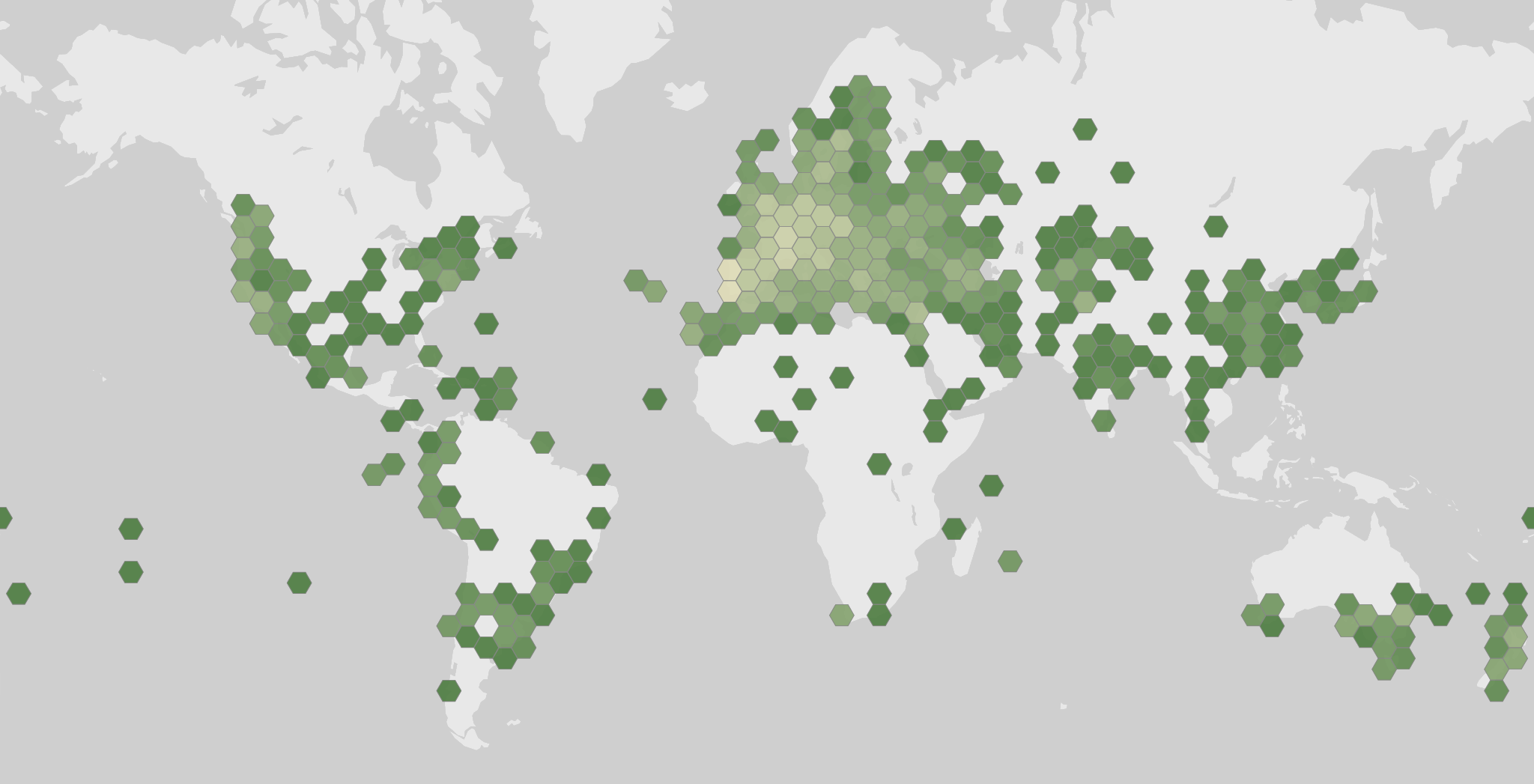 World map showing recorded occurrences of Vitis vinifera.