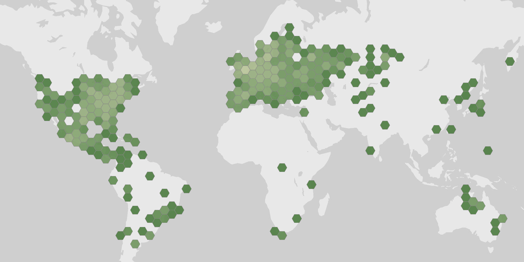 World map showing recorded occurrences of Volvariella bombycina.