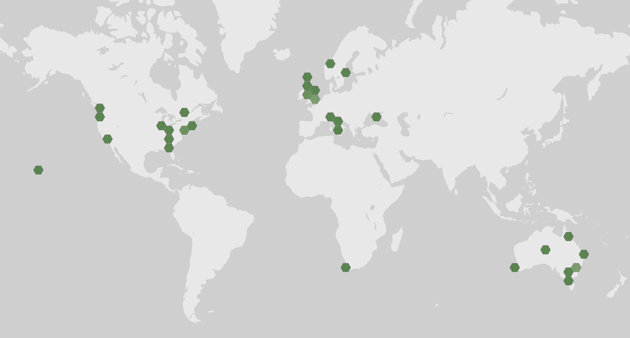 World map showing recorded occurrences of Wollemia nobilis.